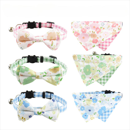 Mokka floral bow tie cat collar displayed on white background