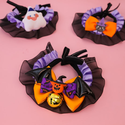 Halloweek - Pumpkin Bow Lace Halloween Pet Collar