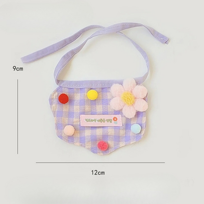 Mokka - Gingham Flower Pom-Pom Bib Pet Neckwear