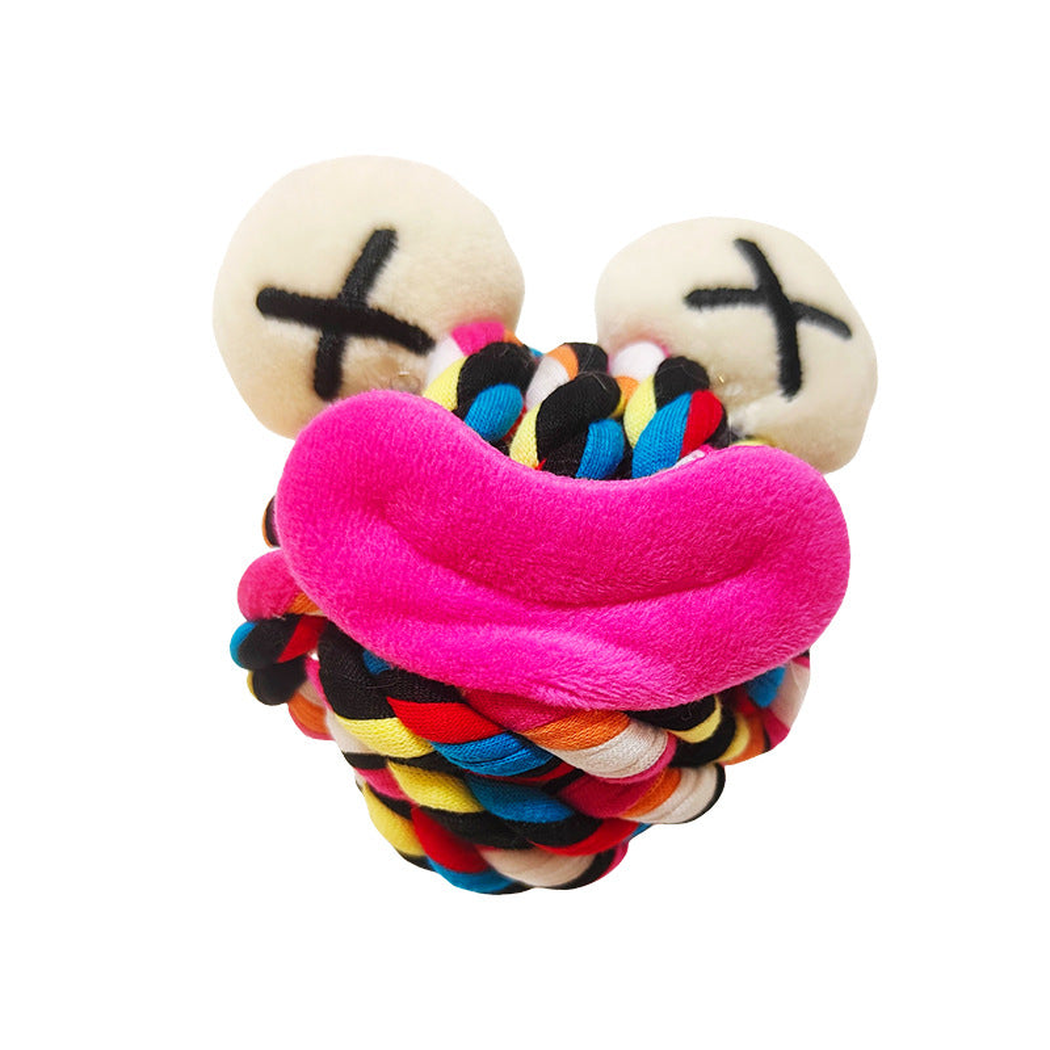 Lip Mouth plush dog toy with a large pink mouth and X-marked appendages, front view