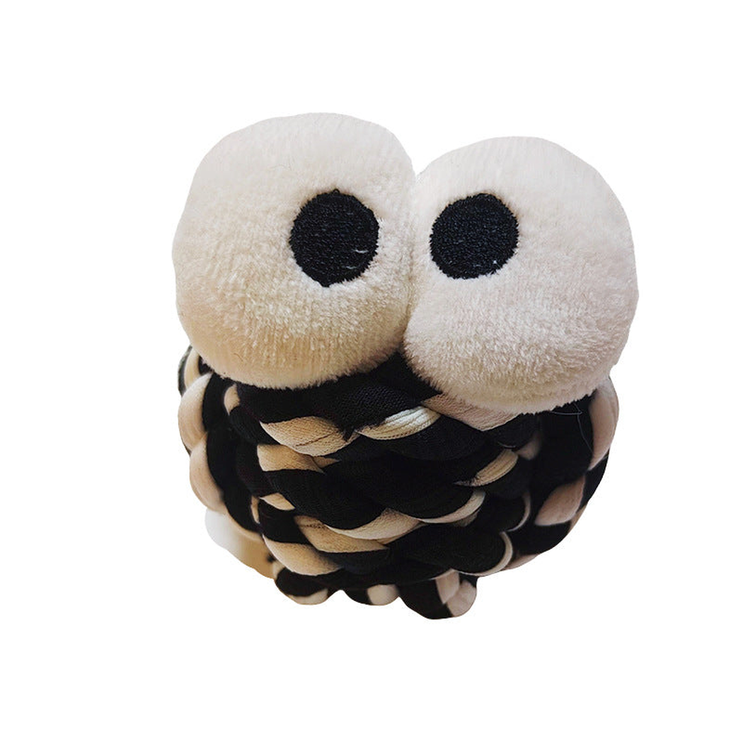 Round Eyes plush dog toy with large cream eyes, front view