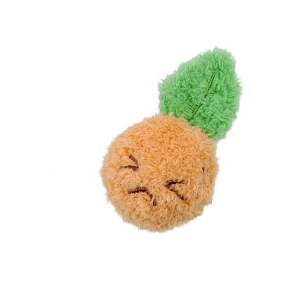 Orange carrot-shaped fuzzy dog toy, front view