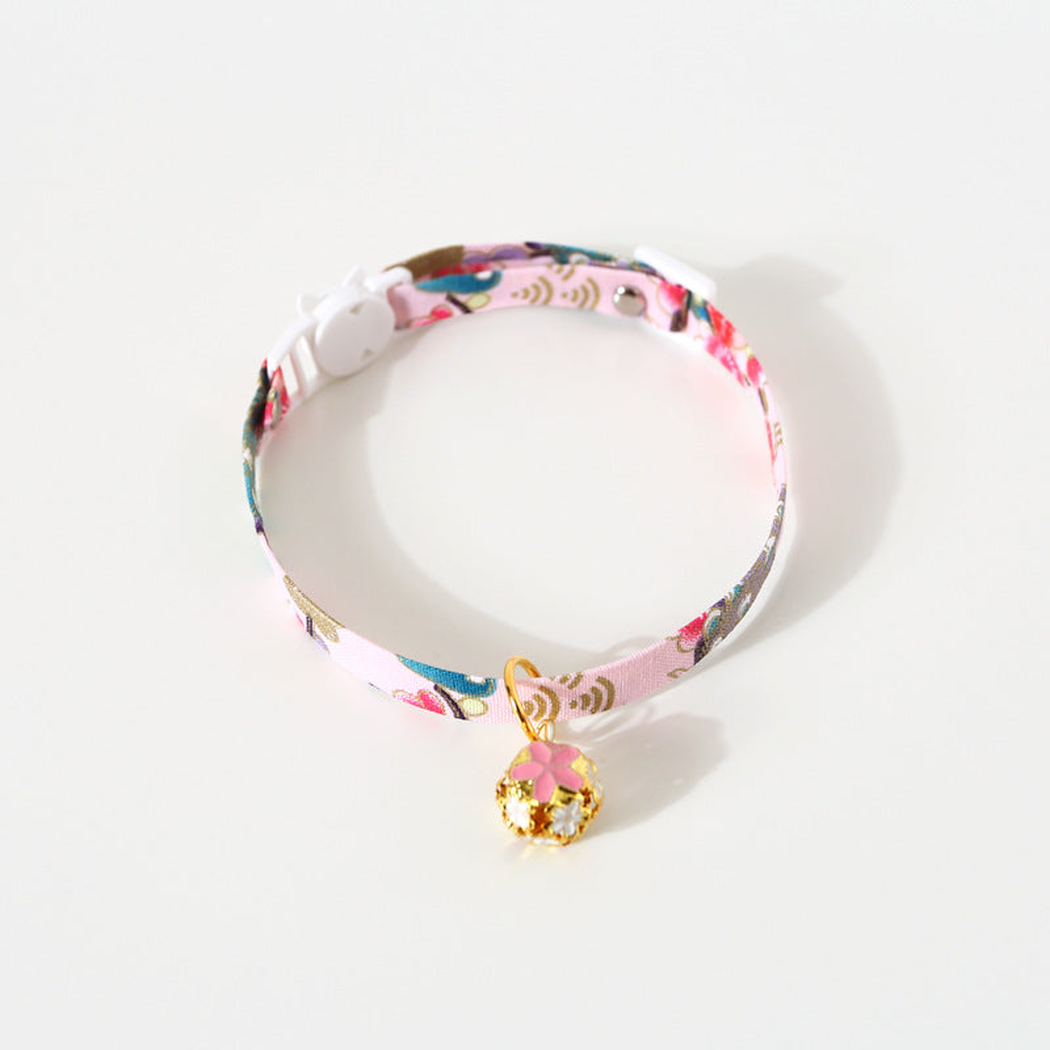 Light pink multicolor floral cat collar with floral bell