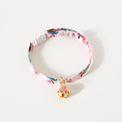 Light pink multicolor floral cat collar with floral bell