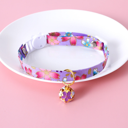 Lavender multicolor floral cat collar with purple floral bell