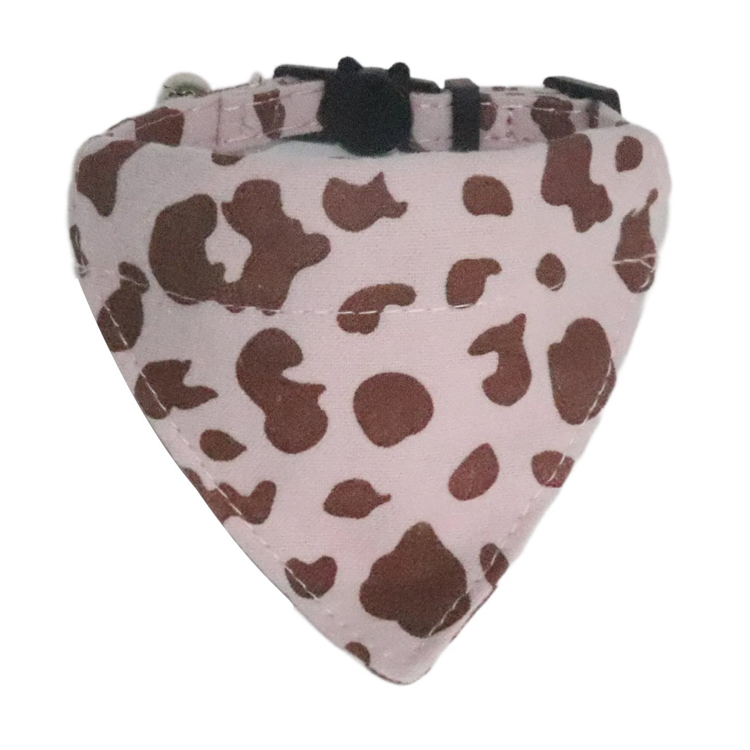 Light purple cow-print cat collar with triangular bandana panel