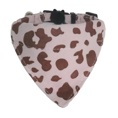 Light purple cow-print cat collar with triangular bandana panel