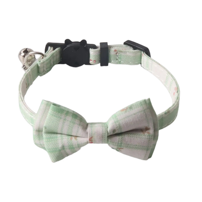 Mint plaid cat collar with floral bow tie and bell