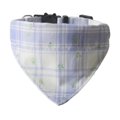 Light purple plaid cat collar with floral triangular bandana