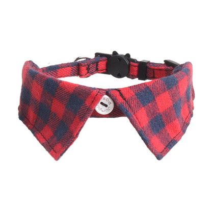 Red and navy plaid bow cat collar with cat-face buckle