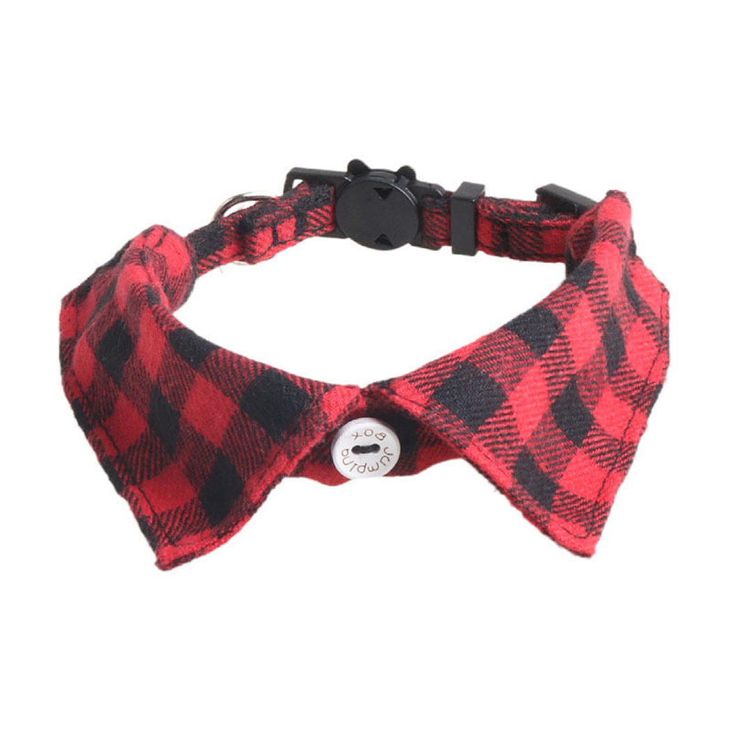 Red and black buffalo plaid bow cat collar with cat-face buckle