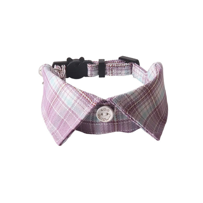 Light purple plaid bow cat collar with bell and cat-face buckle
