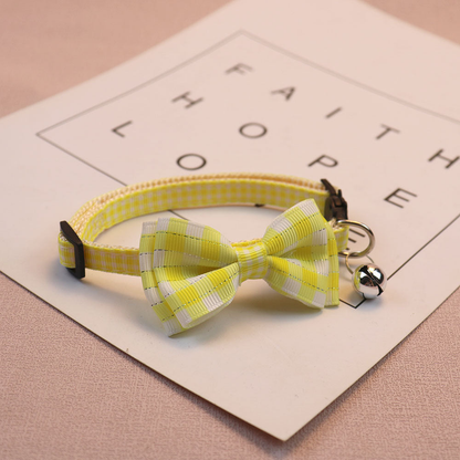 Yellow gingham bow cat collar with bell