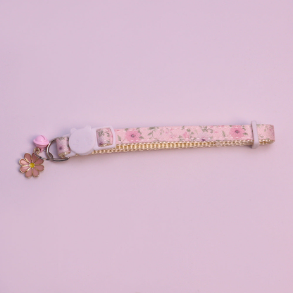 Pink floral cat collar with bell and flower charm