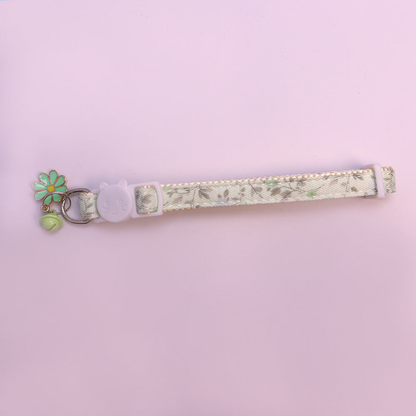 Mint green floral cat collar with bell and flower charm