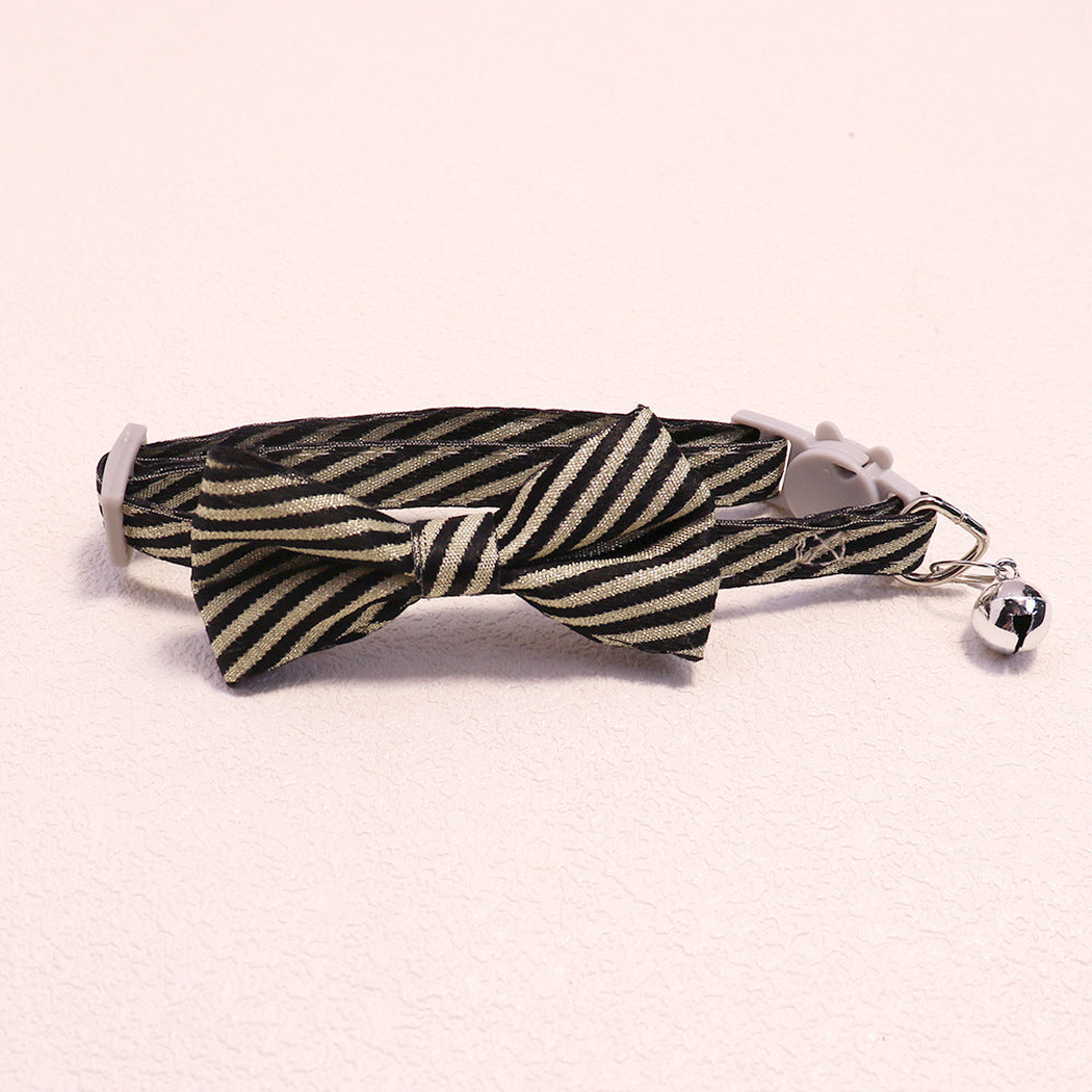 Black striped bow cat collar with bell and cat-face buckle