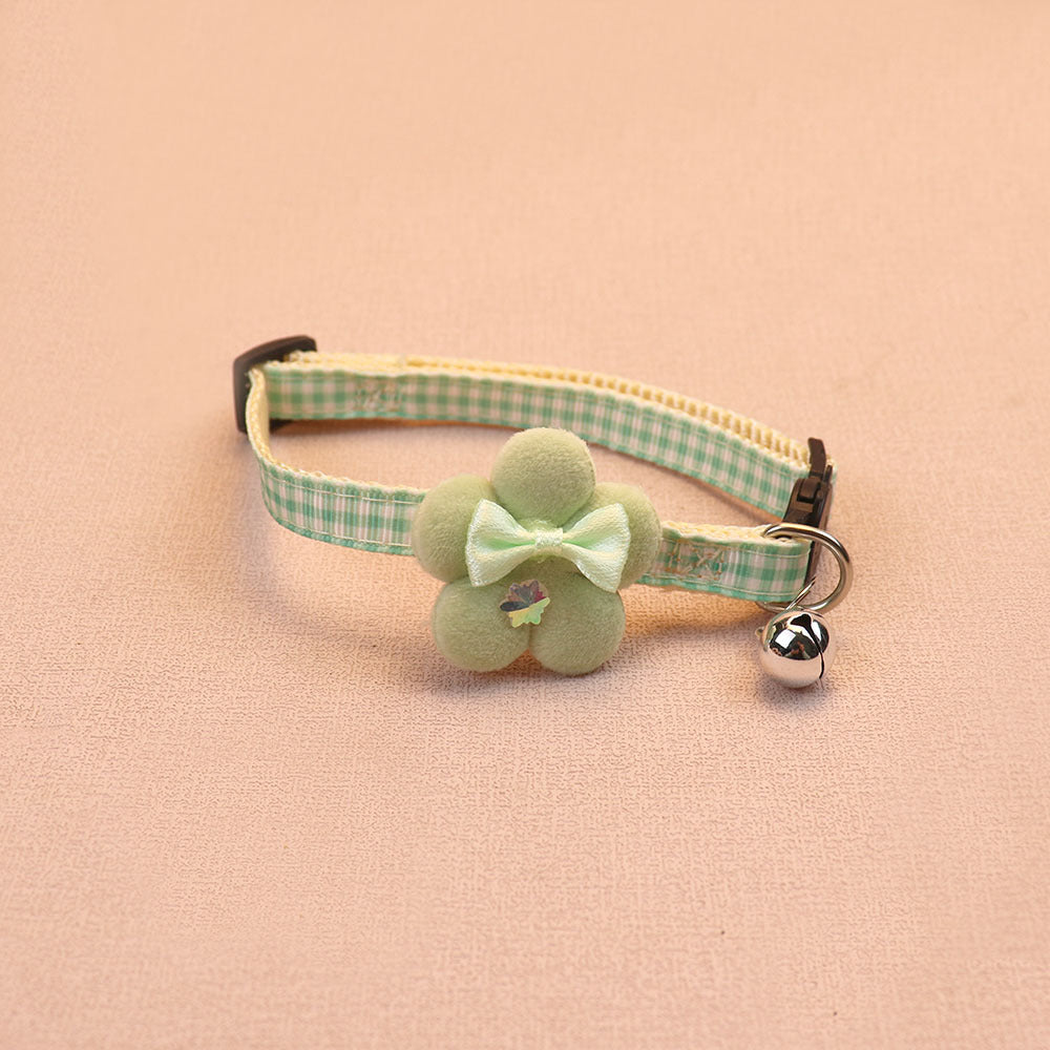 Mint green gingham cat collar with flower bow and bell