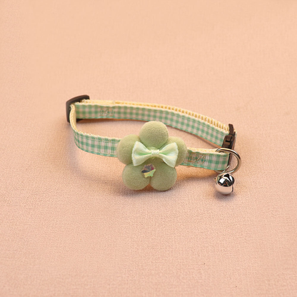 Mint green gingham cat collar with flower bow and bell