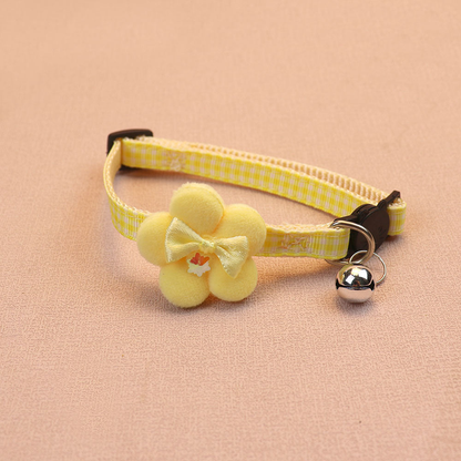Yellow gingham cat collar with flower bow and bell