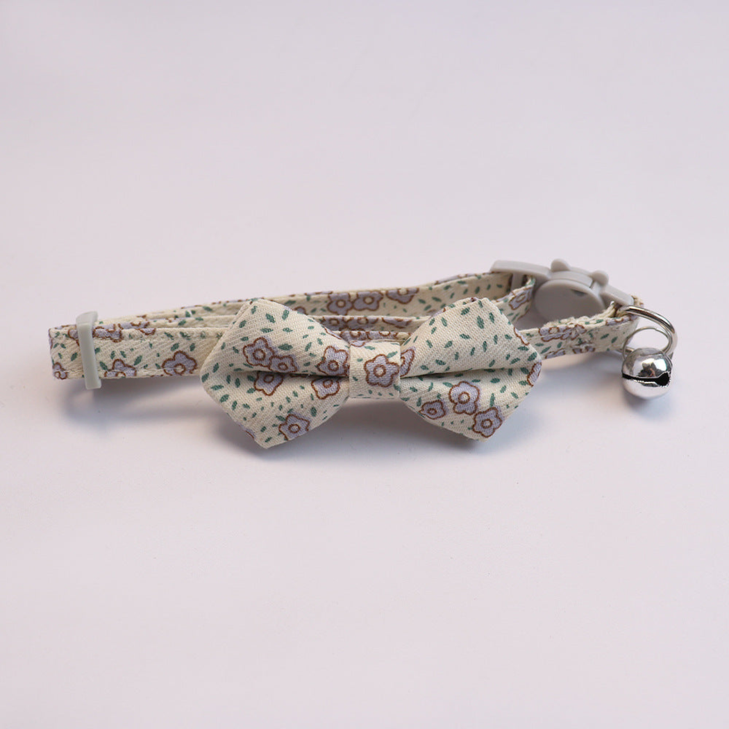 Mint floral cat collar with bow and silver-tone bell