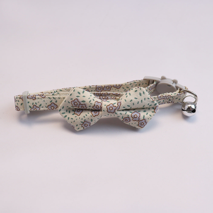Mint floral cat collar with bow and silver-tone bell