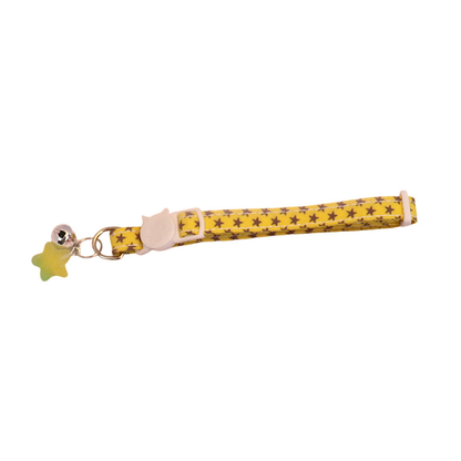 Yellow cat collar with gray stars, bell and yellow-green star charm