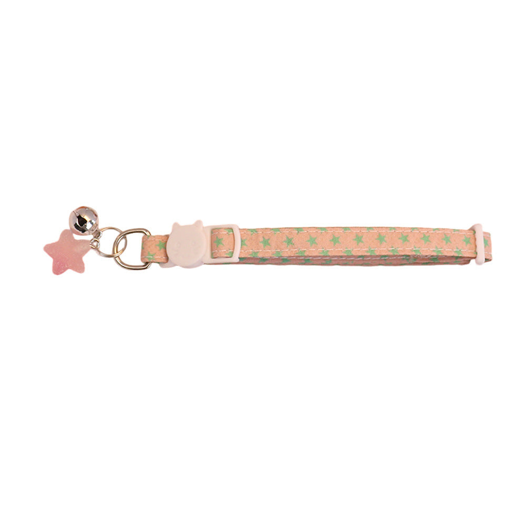 Blush pink cat collar with mint stars, bell and pink star charm