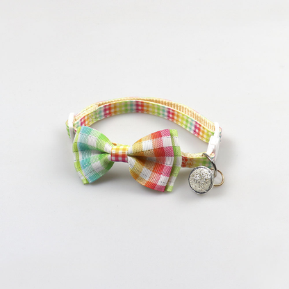 Multicolor plaid cat collar with bow and round bell