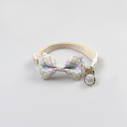 Pastel check cat collar with bow and round bell
