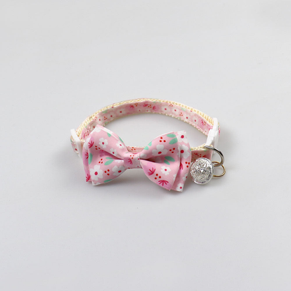 Pink floral cat collar with bow and round bell
