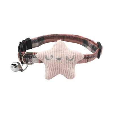 Pink plaid cat collar with pink star ornament and bell