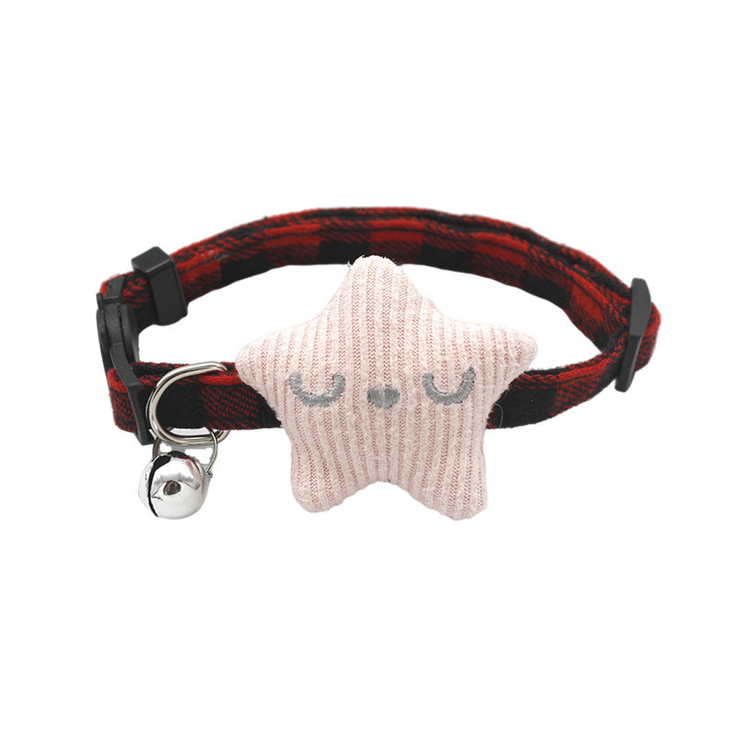 Red plaid cat collar with pink star ornament and bell