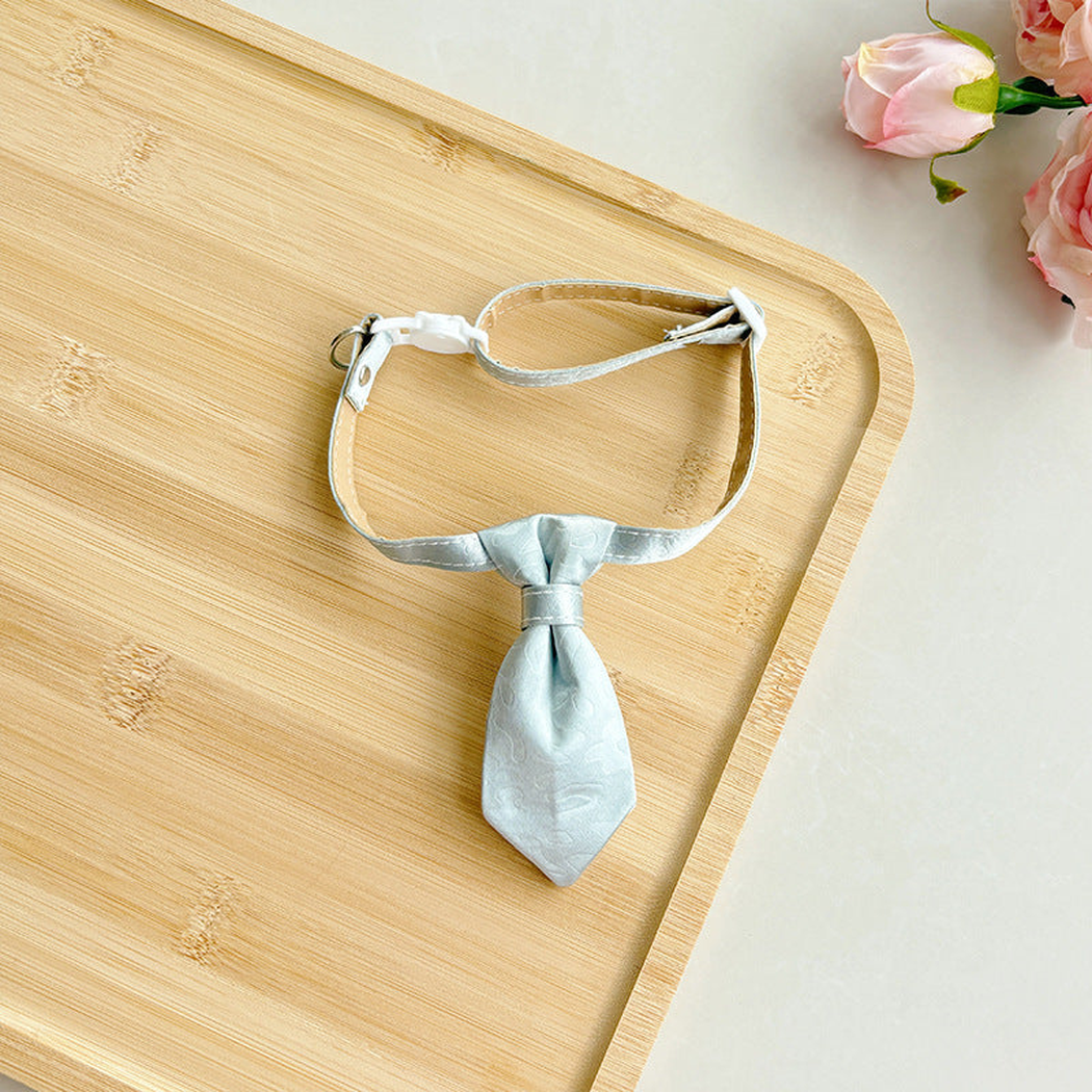Light blue necktie cat collar with cat-face buckle and adjustable strap