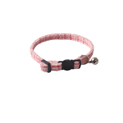 Pink textured cat collar without bow, with bell and cat-face buckle