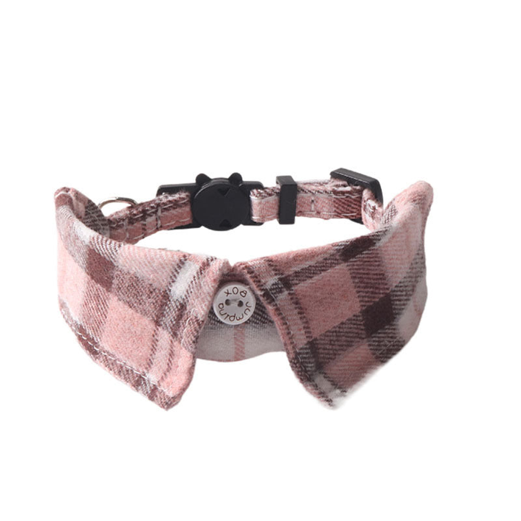 Blush pink plaid bow cat collar, front view
