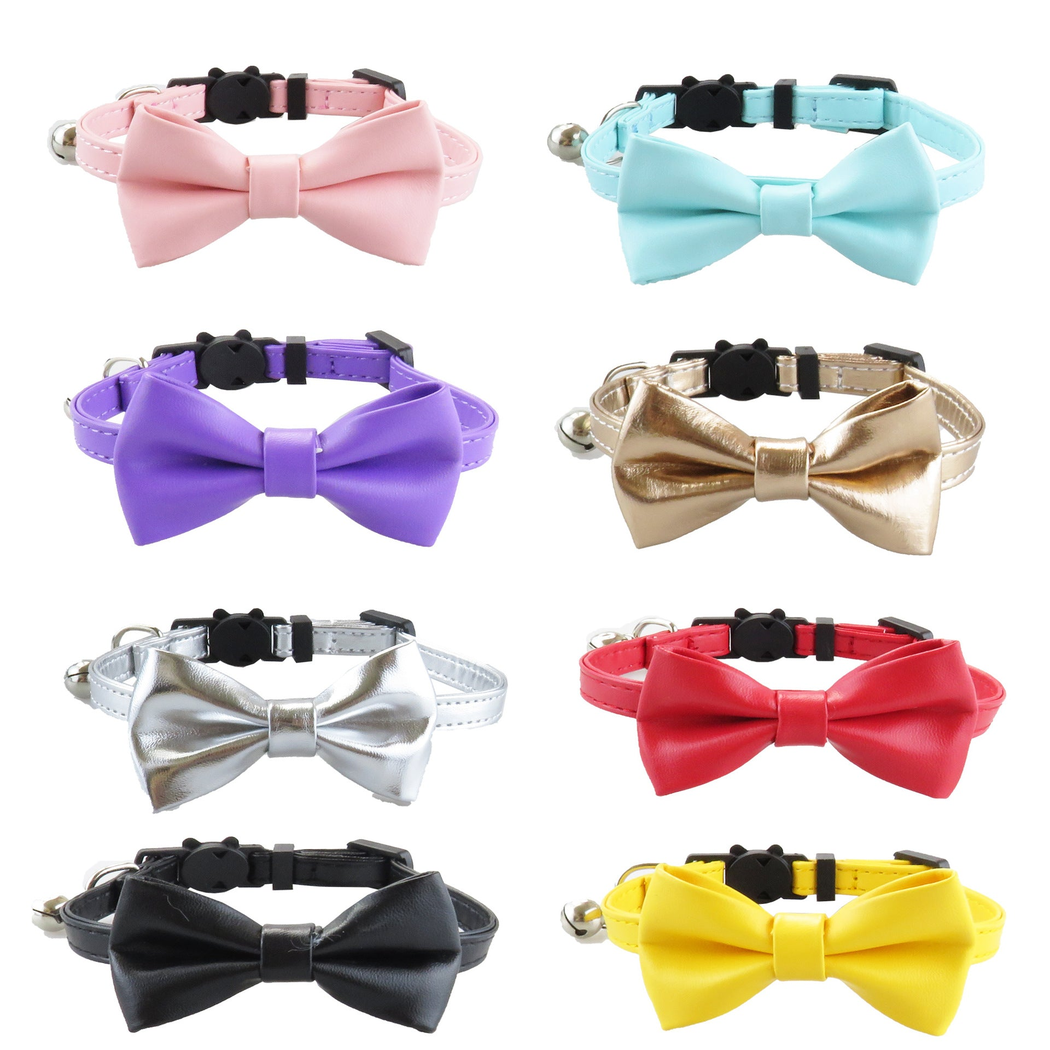 Bow cat collars in eight colors with bells and adjustable straps