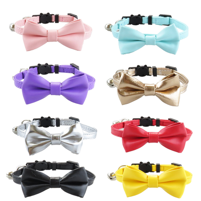 Bow cat collars in eight colors with bells and adjustable straps