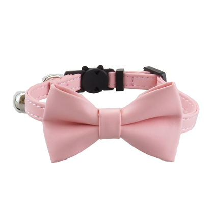 Pink bow cat collar with bell, front view