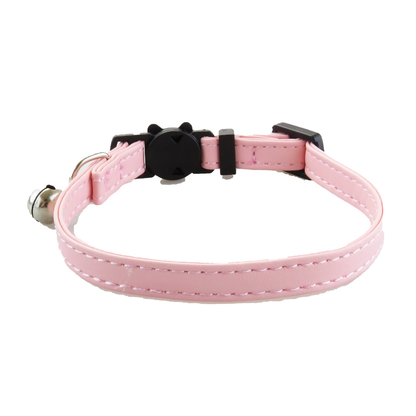 Plain pink cat collar with stitched edges and bell