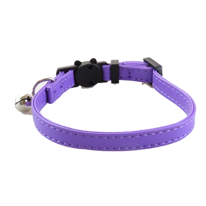 Plain purple cat collar with stitched edges and bell