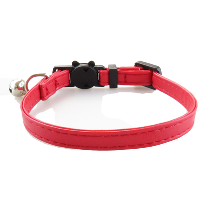 Plain red cat collar with stitched edges and bell