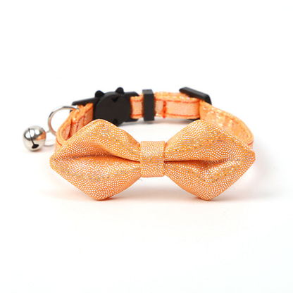 Orange glitter bow cat collar with bell and cat-face buckle