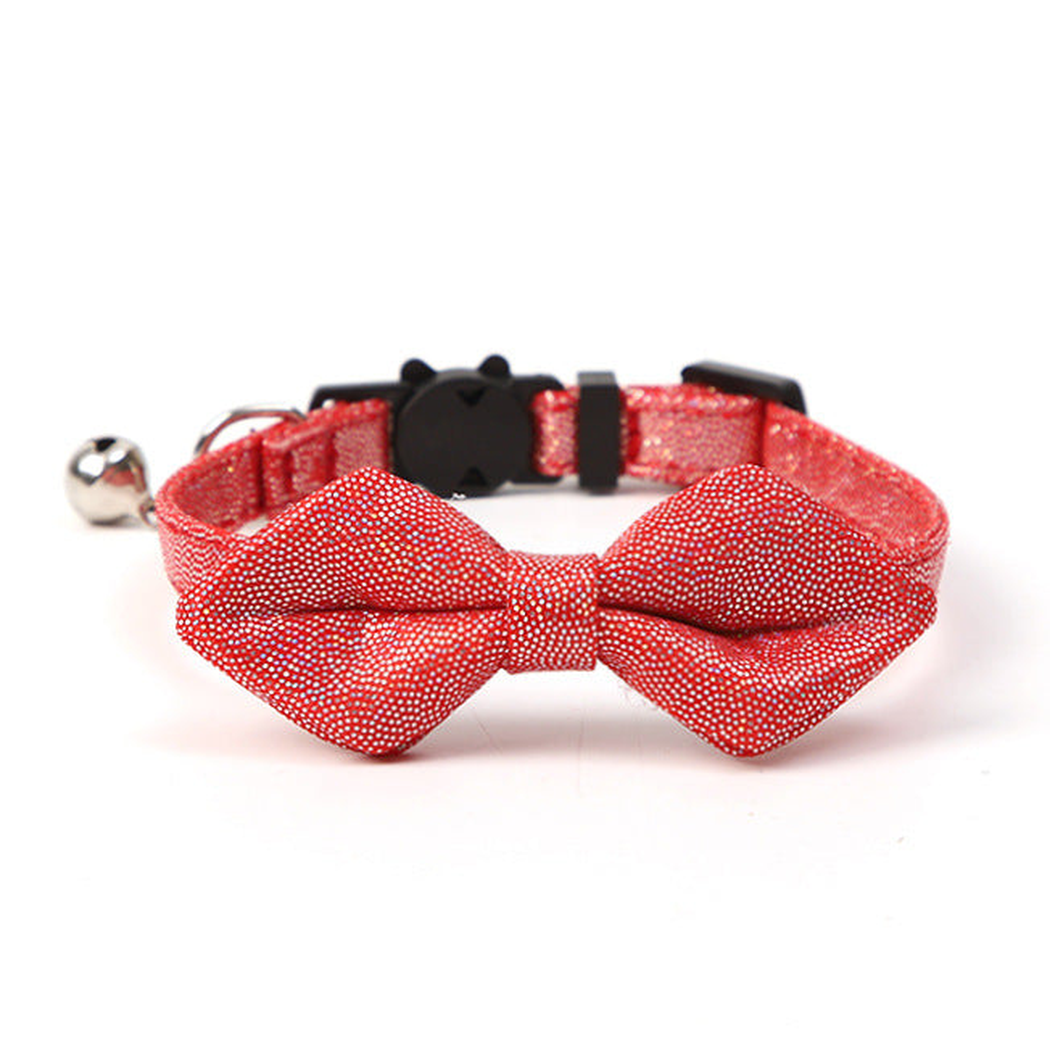 Red glitter bow cat collar with bell and cat-face buckle