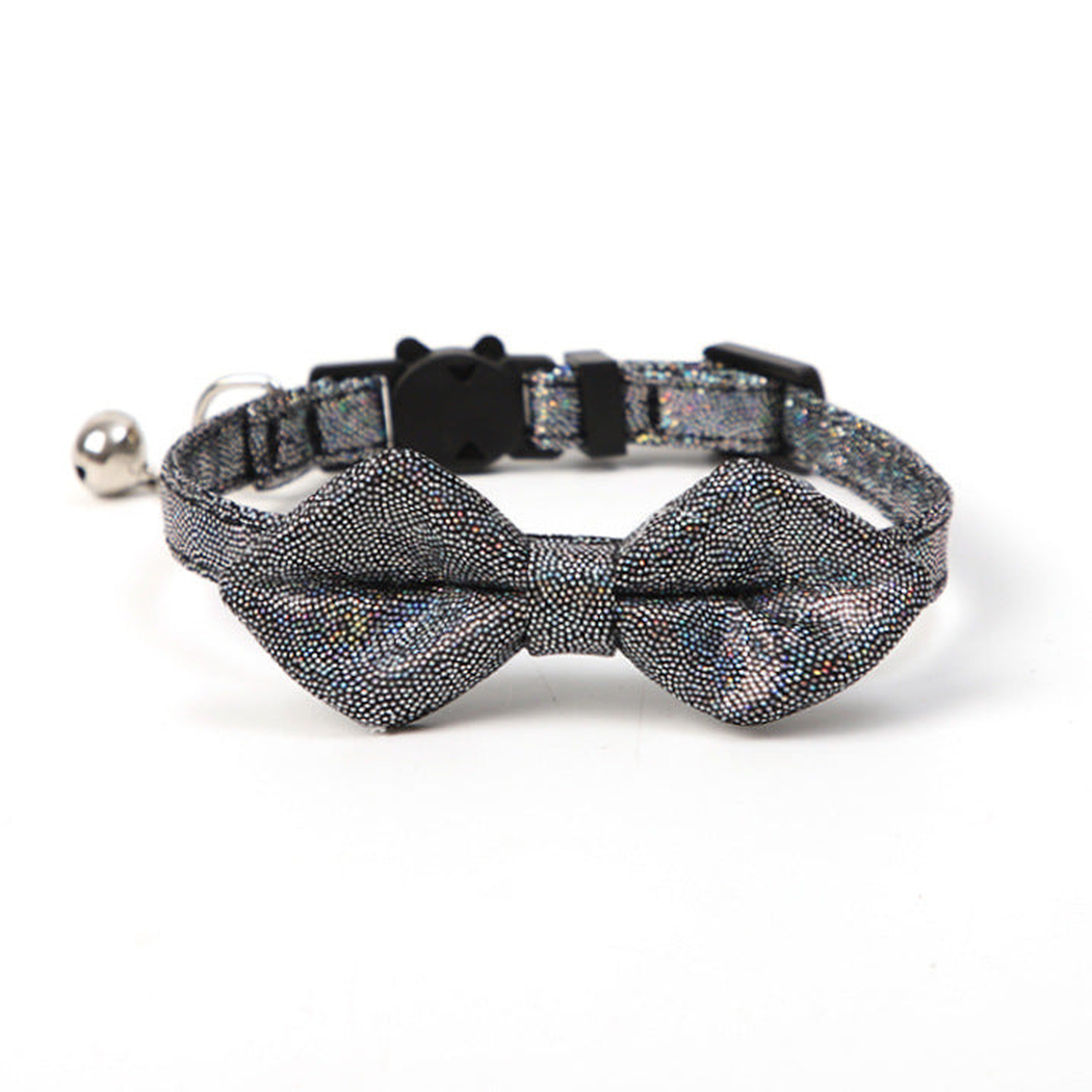 Black glitter bow cat collar with bell and cat-face buckle
