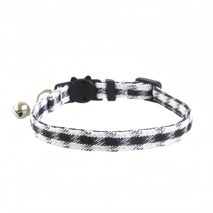 Black and white houndstooth cat collar without bow, front view