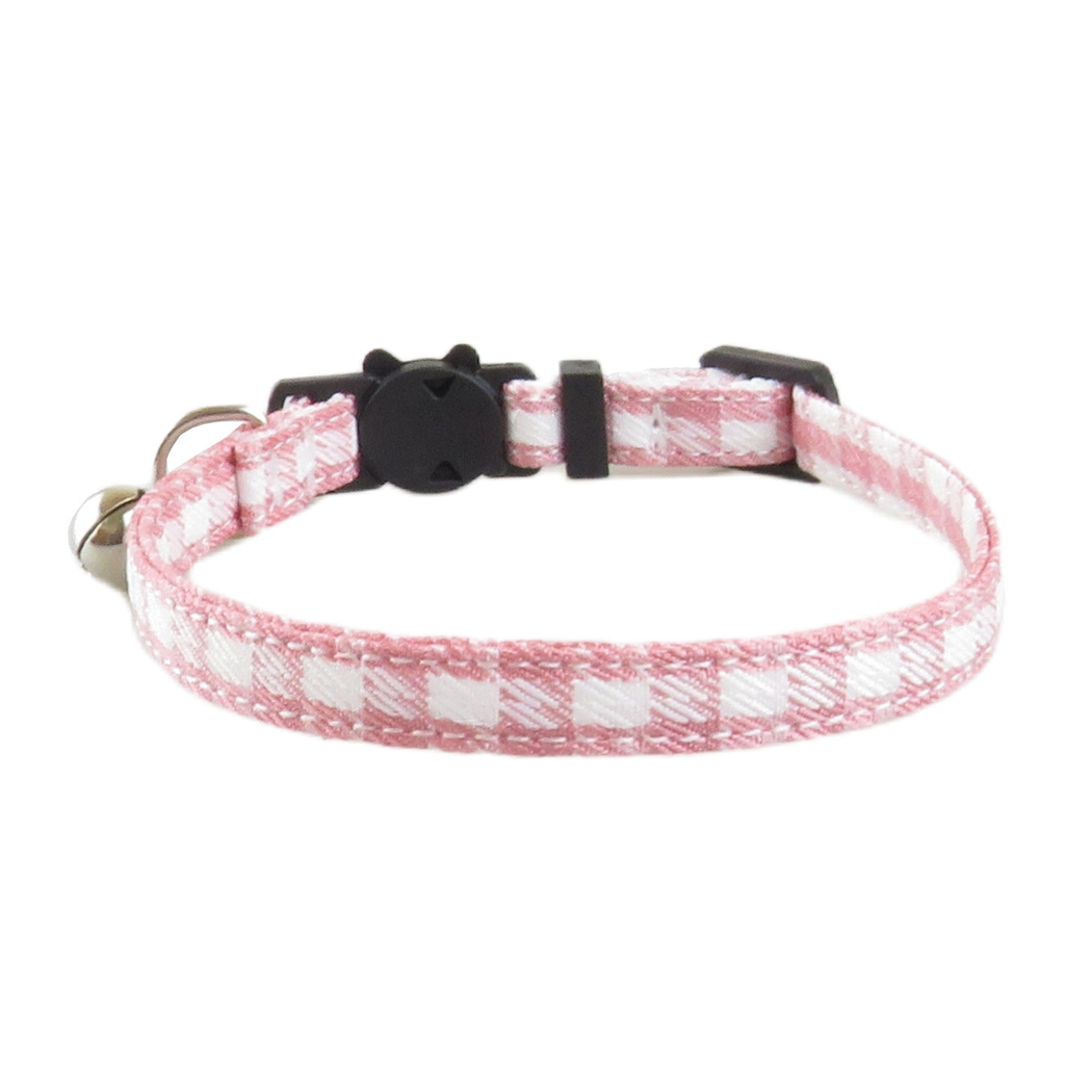 Pink and white houndstooth cat collar without bow, front view