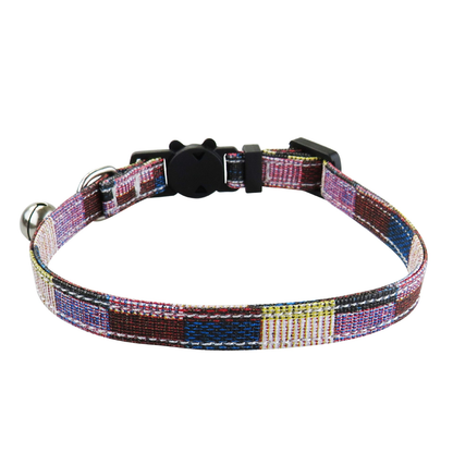 Multicolor patchwork cat collar without bow, front view