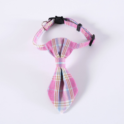 Pink plaid tie-style cat neckwear, front view