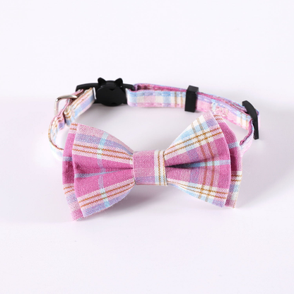 Pink plaid bow-style cat neckwear, front view