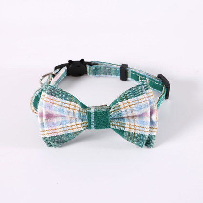 Green plaid bow-style cat neckwear, front view